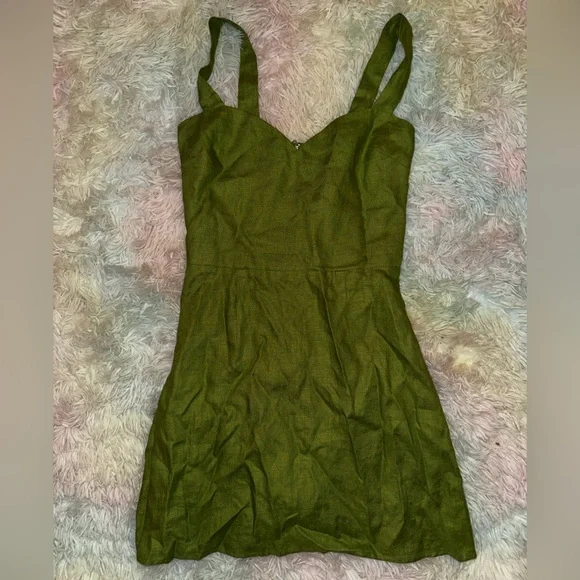 New  Reformation Miso Linen Green Mini Dress Size 2 - Picture 2 of 7